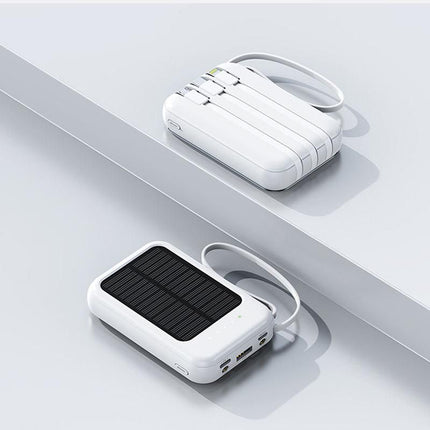 Solar Power Bank 20000mAh with LED Lights & Built-in Cables - Wnkrs