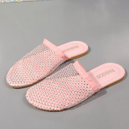 Sandalias transparentes con punta hueca y diamantes de imitación para mujer, zapatillas de verano a la moda para exteriores, zapatos planos