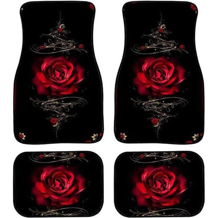 Red Rose Printed All-Weather Car Floor Mats (Set of 4) - Wnkrs