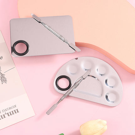 Palette de mélange de maquillage et de nail art en acier inoxydable avec spatule - Kit d'outils de beauté professionnel et portable