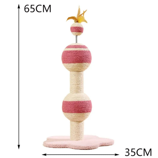 Rascador de sisal para gatos con estructura de escalada y plumas