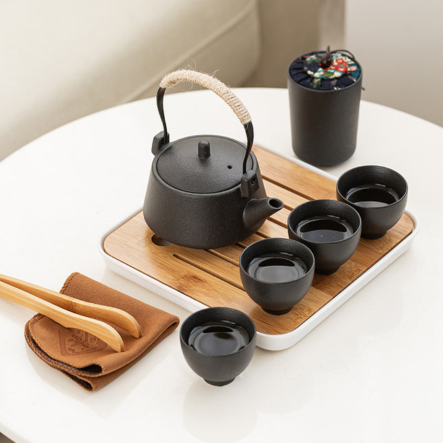 Stoneware Handle Pot With One Pot And Four Cups Outdoor Travel Tea Set - Wnkrs