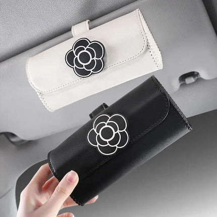 Universal Camellia Flower Leather Sunglasses Holder for Car Visors - Wnkrs