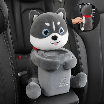 Universal Plush Car Organizer with Integrated Tissue Box and Trash Bin - Wnkrs