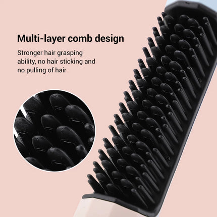 Portable Wireless Hair Styling Brush: Fast-Heating USB Rechargeable Straightener & Curler