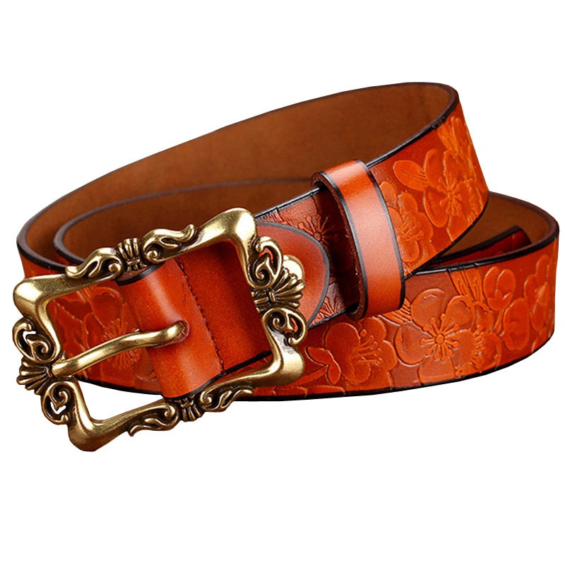 Women's Leather Belt with Metal Buckle