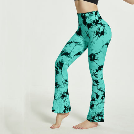 Fashion Tie Dye Printed Yoga Bell-Bottomed Pants Seamless High Waist Quick-drying Fitness Running Sports Leggings Women Flares - Wnkrs