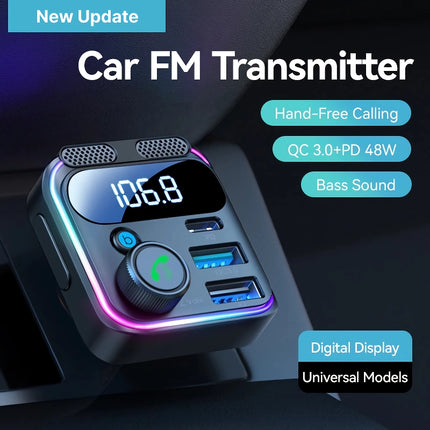 Transmetteur FM Bluetooth 5.3 Adaptateur de voiture avec charge rapide 48 W et appels mains libres