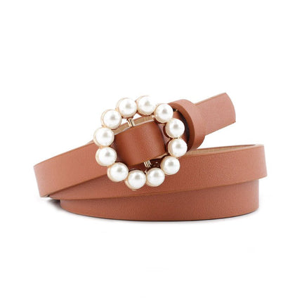 Women's Round Shaped Buckle Belt with Pearls - Wnkrs