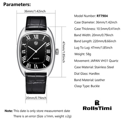 Montre à quartz de luxe pour homme Rollstime avec trotteuse mécanique