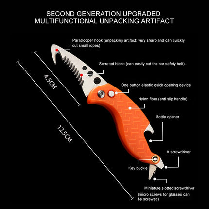 Compact Multi-Tool Keychain Knife with Serrated Hook