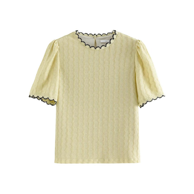 Blusa de punto con escote de encaje elegante de verano