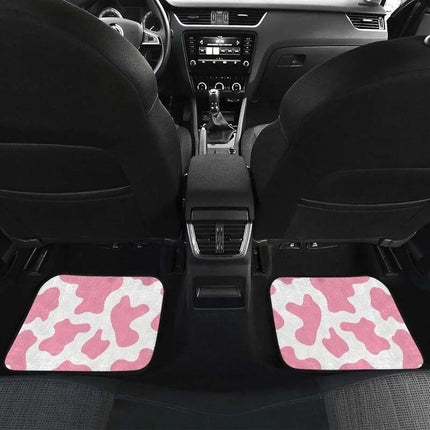 Pastel Pink & White Cow Print Car Floor Mats - Wnkrs