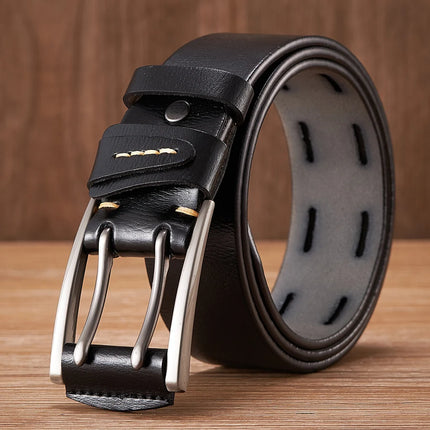 Ceinture en cuir véritable de 4 cm pour homme avec boucle à double ardillon