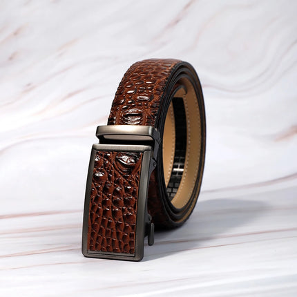 Ceinture en cuir de luxe pour homme avec boucle automatique – Motif crocodile