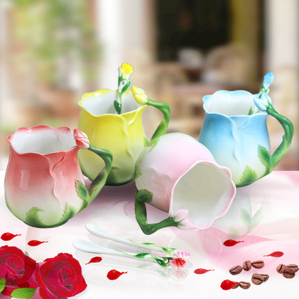 Flower Ceramic Coffee Cup Flower Tea Rose Mug - Wnkrs