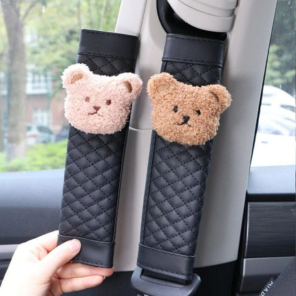 Cute Bear Car Seatbelt Cushion for Kids - Soft Leather Shoulder Strap Pad - Wnkrs