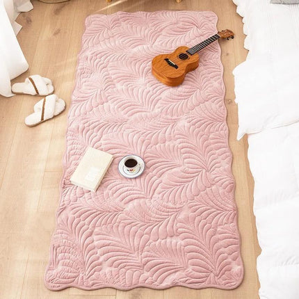 Tapis en peluche à texture de feuille de bananier – Tapis en flanelle doux et antidérapant pour chambre à coucher