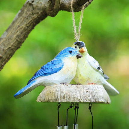 Encantador carillón de viento con pájaros de resina para decoración de interiores y exteriores