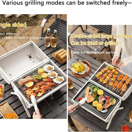 Portable Dual Cooking Area Charcoal Grill – Smoke-Free, Easy Carry BBQ for Outdoor Adventures - Wnkrs