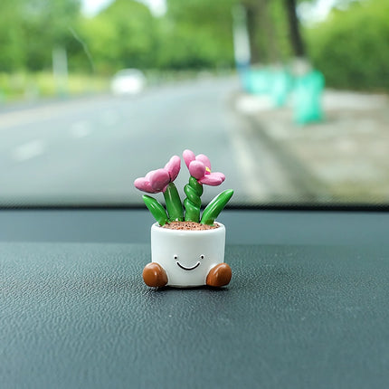 Bonita maceta decorativa para coche: adorno de planta con dibujos animados