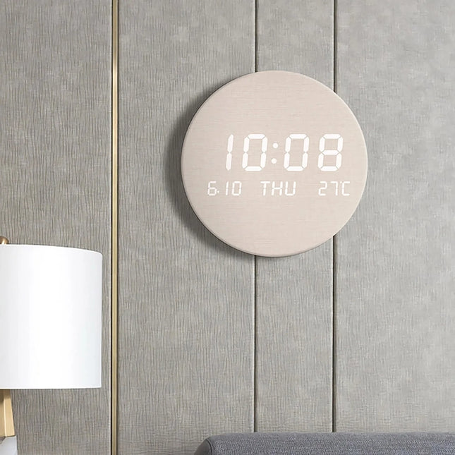 Reloj de pared de madera LED con pantalla de temperatura, estilo nórdico silencioso