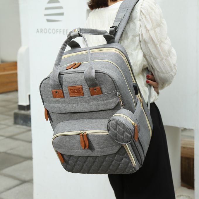 3-in-1 Diaper Bag Backpack with Foldable Baby Bed
