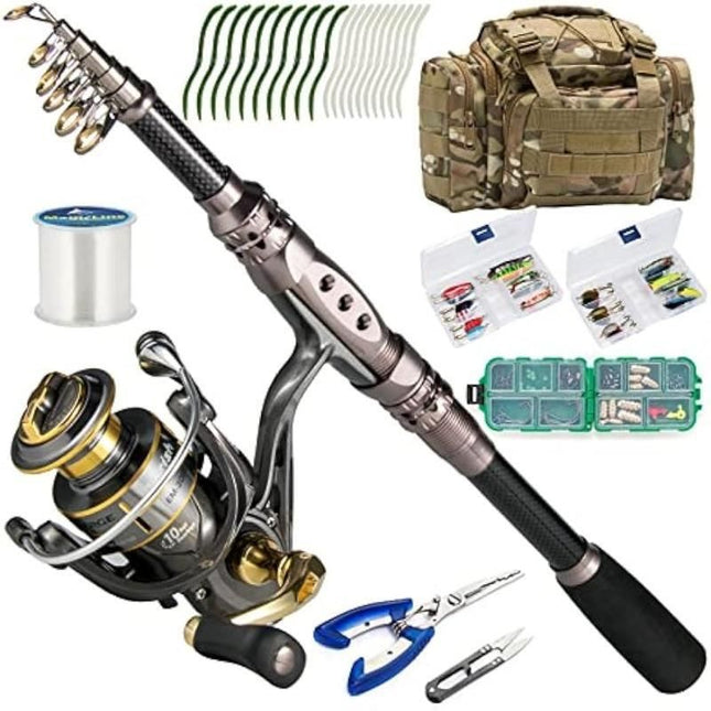 Ultimate Fishing Kit: 7ft Telescopic Carbon Fiber Rod, Spinning Reel, and Full Accessory Set - Wnkrs