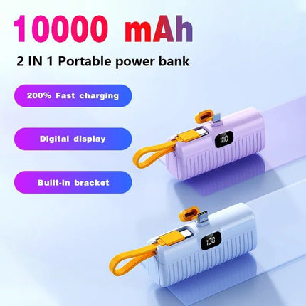 Ultra-Compact 10000mAh Power Bank with Built-In Cables and Digital Display - Wnkrs