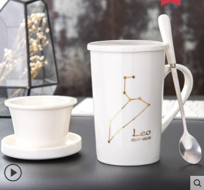 Creative cup ceramic with lid spoon tea cup filter - Wnkrs