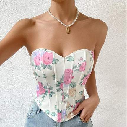 Débardeur corset sans bretelles à imprimé floral