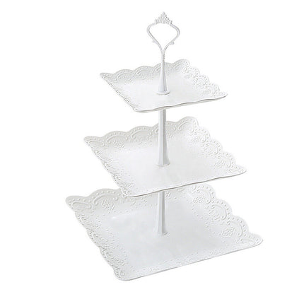 3Tier Cake Stand Afternoon Tea Wedding Party Plates Tableware Embossed Tray UK - Wnkrs