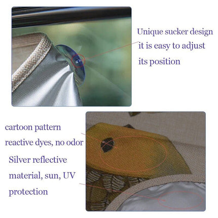 Cute Cartoon Linen Car Sun Shade Curtain for Windshield and Side Windows - 70cm x 50cm - Wnkrs