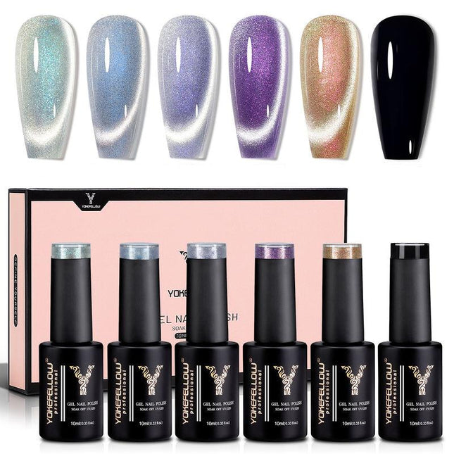 Coffret de vernis à ongles gel magnétique œil de chat - 6 couleurs Aurora 9D Glitter