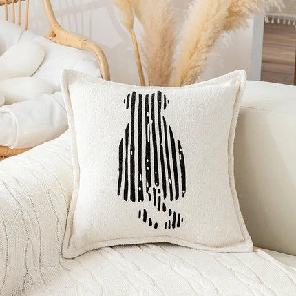 Nordic Cat Print Cushion Cover - Cute Plush Pillow Case for Autumn Home Decor