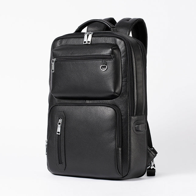 Mochila para computadora de piel de vaca de gran capacidad y ligera con estampado de lichi