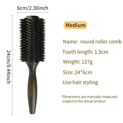 Brosse à cheveux ronde professionnelle en poils de sanglier