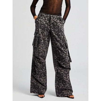 High Waist Leopard Print Wide Leg Trousers