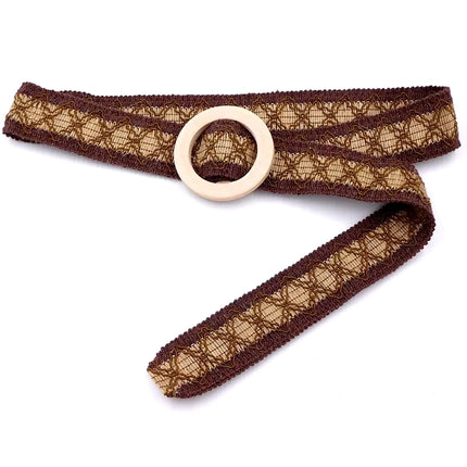 Ceinture en dentelle crochetée style bohème avec boucle en bois