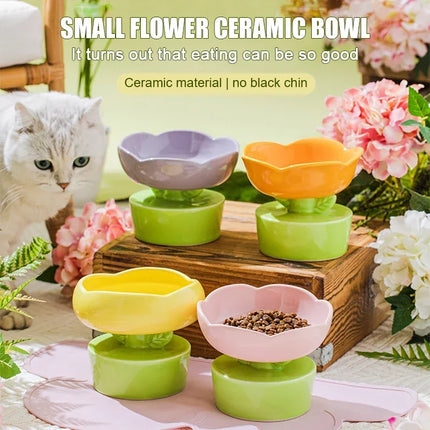 Comedero y bebedero de cerámica con forma de flor para gatos