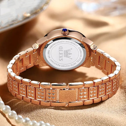 Diamond-Encrusted Stainless Steel Quartz Watch for Women