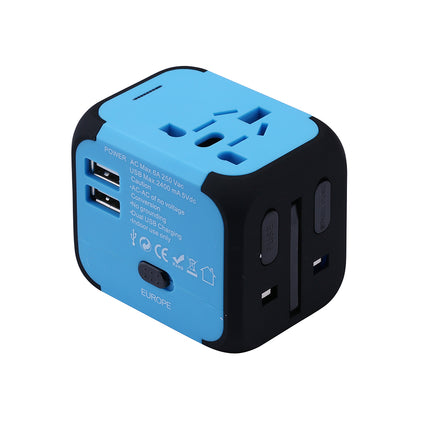 Adaptador de viaje universal con dos puertos de carga USB e indicador LED