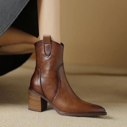 Botas Chelsea de tacón grueso y punta puntiaguda para mujer de otoño