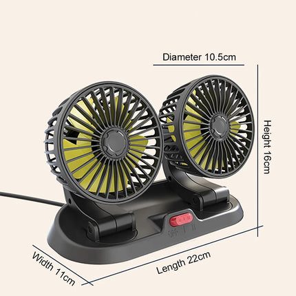 Ventilateur de voiture USB à double tête réglable