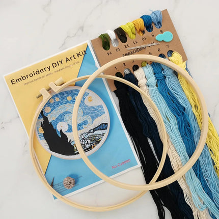 Kit de broderie pour débutant avec motif Nuit étoilée de Van Gogh