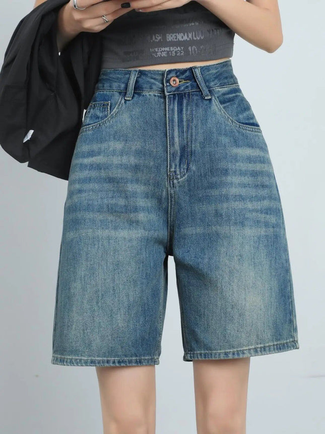 Short en jean taille haute longueur genou pour femme