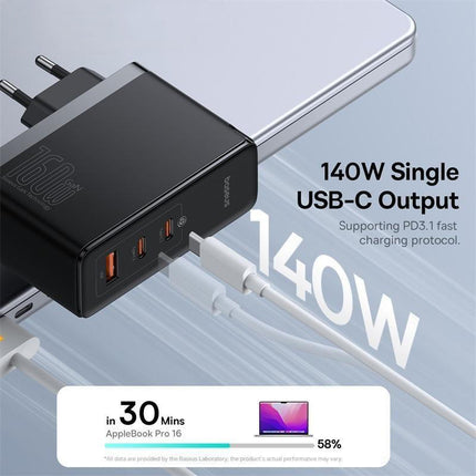 Cargador rápido GaN de 160 W: cargador de viaje USB-C y USB de alta potencia con tres puertos