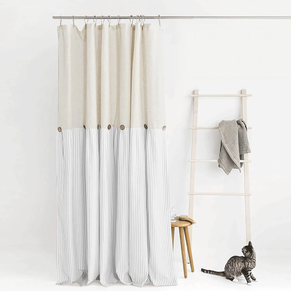 Striped Button-Detail Shower Curtain