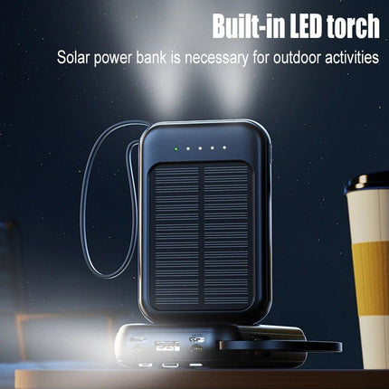 Solar Power Bank 20000mAh with LED Lights & Built-in Cables - Wnkrs