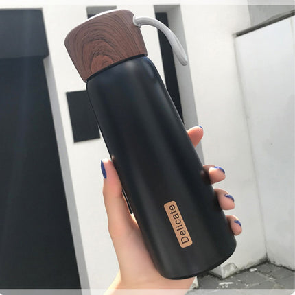 Portable Water Cup Student Creative Wood Grain Lid Handle Thermos - Wnkrs